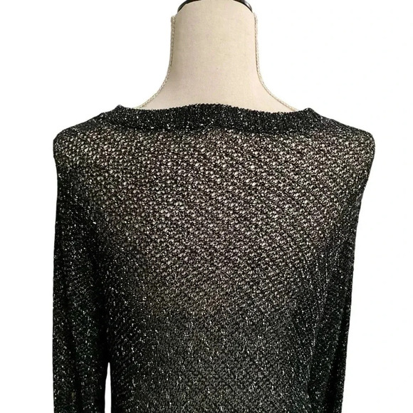Eileen Fisher Designer Black Fishnet Knit Tunic Sweater Large Italian Yarn - Picture 10 of 13